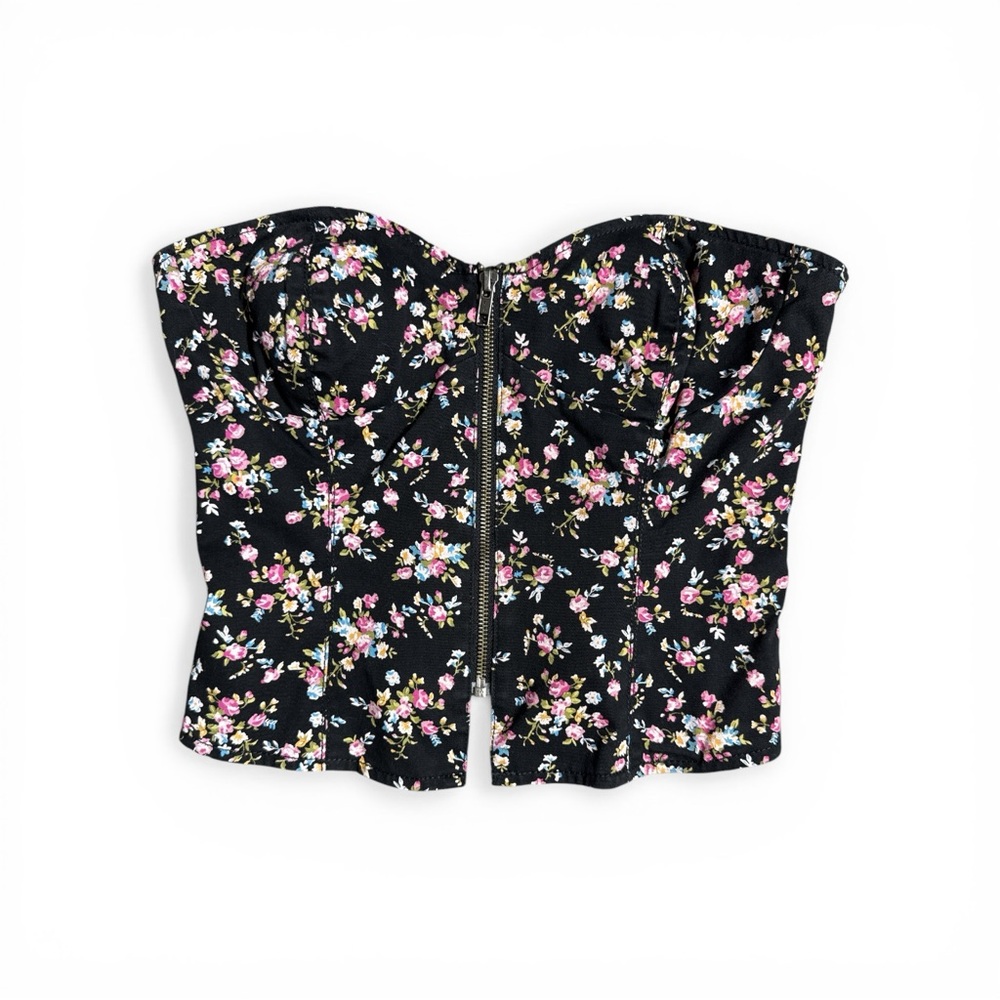 London Jeans Fairy Bustier Corset Top - Black with Pink Floral Small